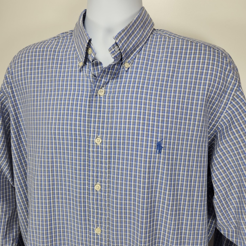 Polo Ralph Lauren Yarmouth Mens 16.5-35 Button‎ Shirt Long Sleeve Blue Check